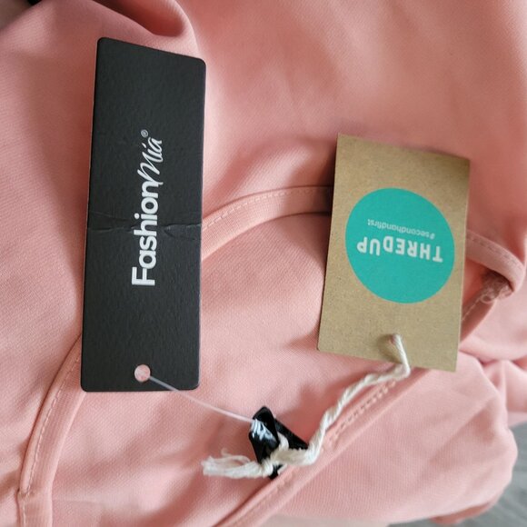 FashionMia Womens Pink Short Sleeve Belted Tunic Dress With Pockets NWT - Picture 3 of 6